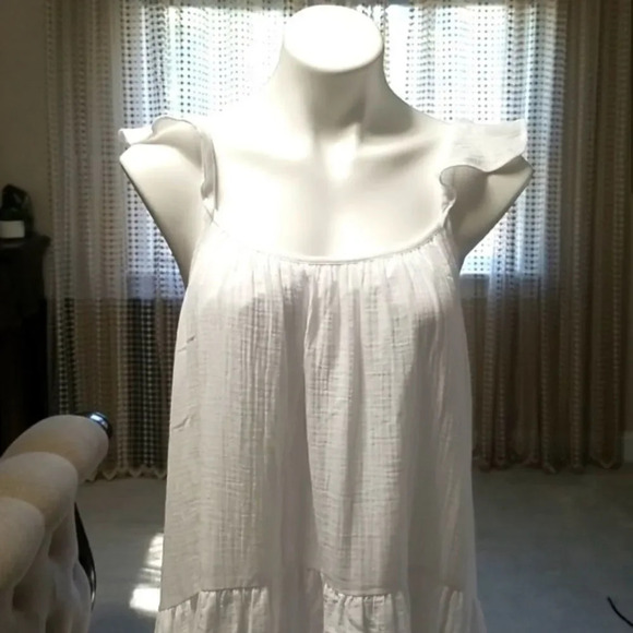 Banana Republic Frill-Sleeve Gauze Tiered Mid-Calf Dress - Picture 2 of 14